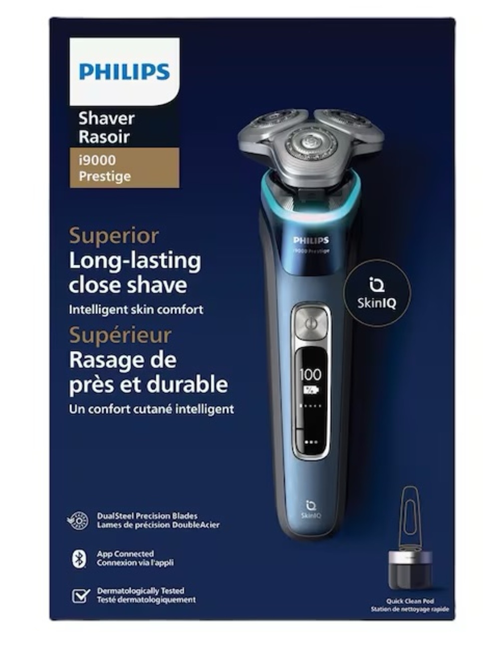 Philips i9000 Prestige Electric Shaver — Navy Blue and Silver